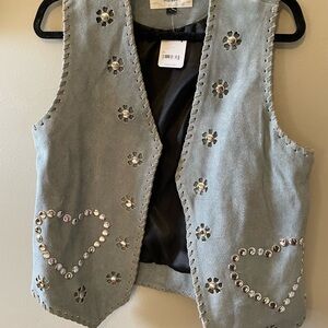 Understated Leather Light Blue Suede Vest with Heart Details
